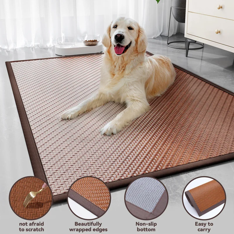 Anti-slip Pet Ice Mat, Summer Dog Nest, Sleeping Cool Rug, Dog Cat Grass Carpet, Weaving Mat, Anti-Dirty Feeling