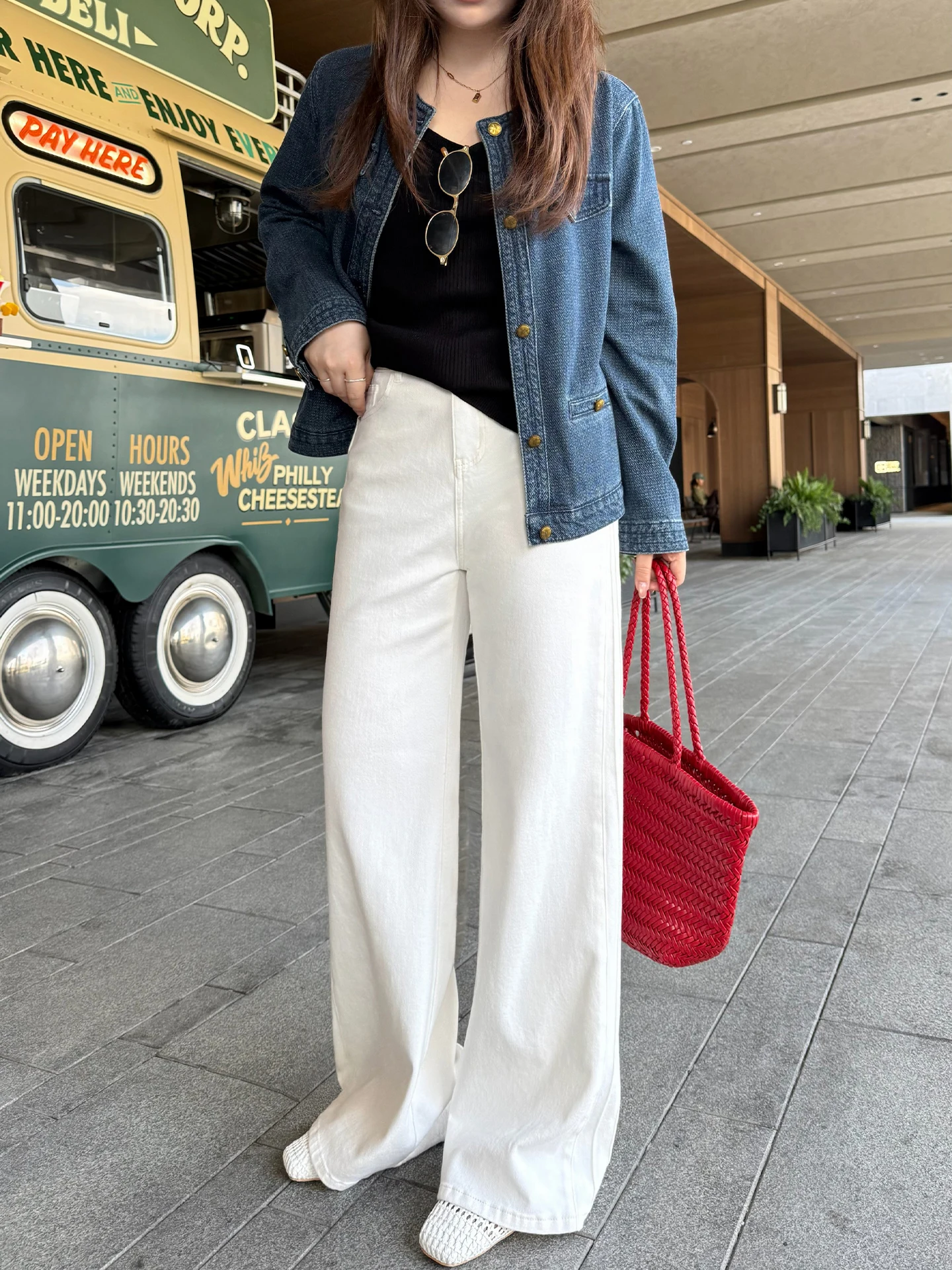 

Джинсы прямого кроя больших размеров с высокой талией, повседневные, стройнящие, для полных женщин, весенний сезон, универсальные, свободного кроя, скрывающие недостатки фигуры