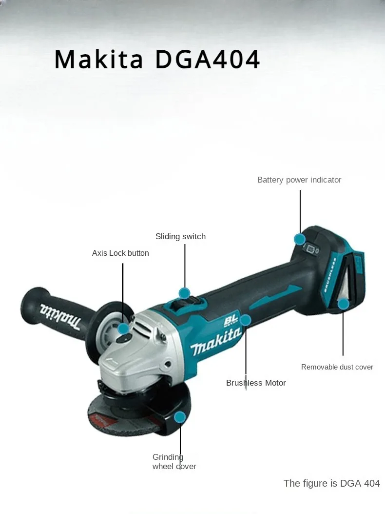 Makita18vpower tools DGA404 Cordless Grinder 125mm 18V Power Tools Electric Grinder Angle Grinder Brushless Sander Trimmer