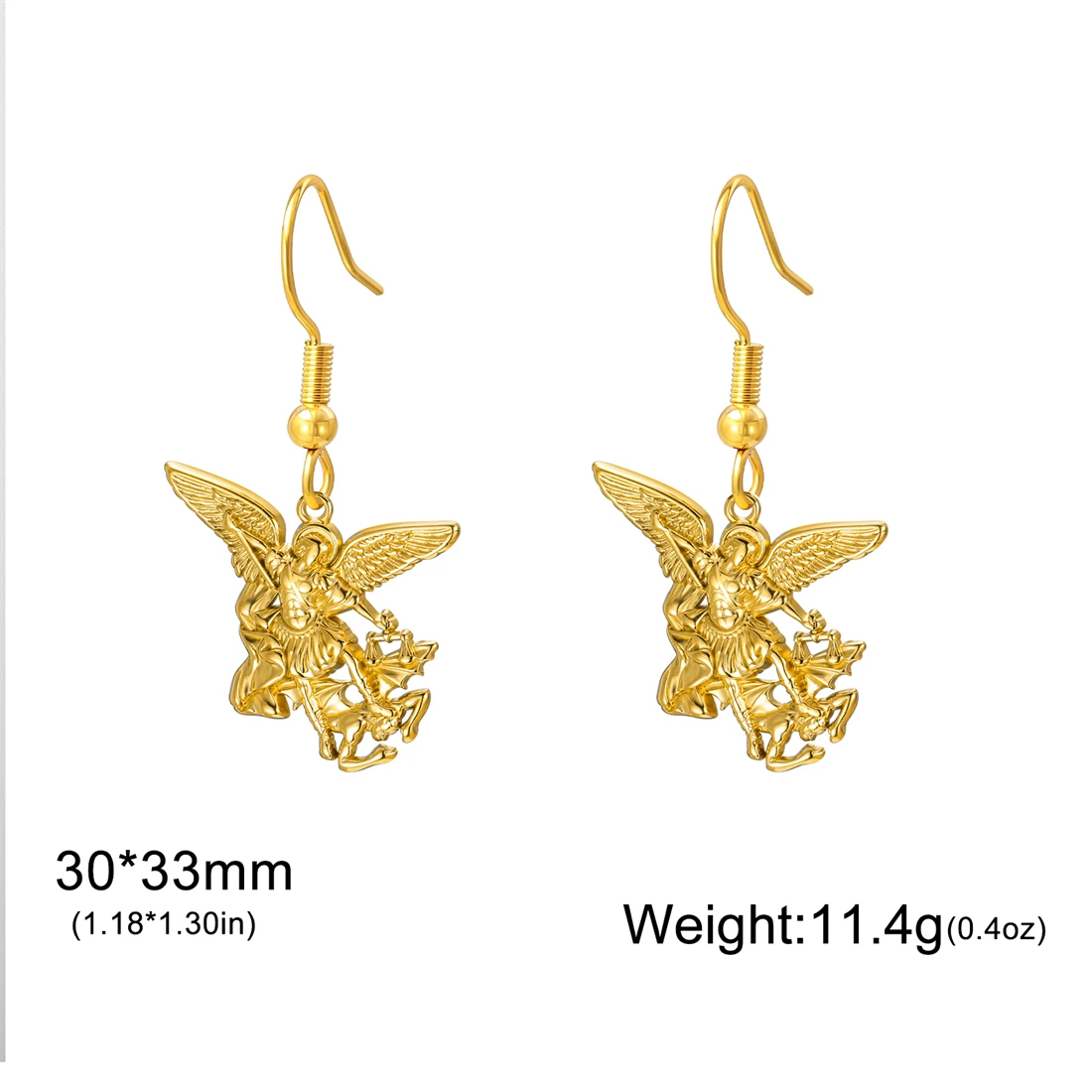 Eueavan Erzengel St. Michael Schütze uns Ohrringe für Frauen Edelstahl Katholischer Schutzpatron Hängeohrringe Schmuck Geschenk – Detail 12