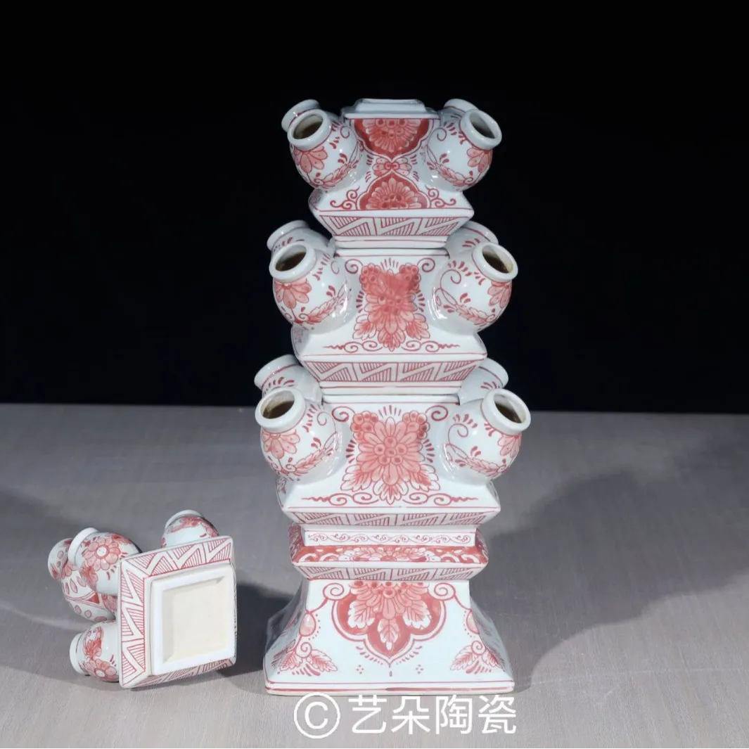Jingdezhen Yiduo Ceramic Underglaze Red Multi-layer Pagoda Multi-mouth Ceramic Vase