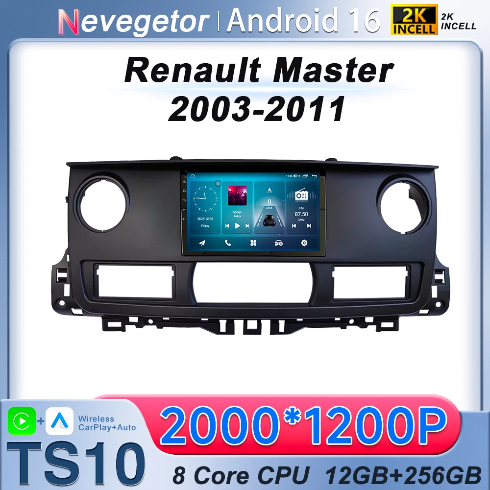 For Renault Master 2003-2011 Android 16 Car Dvd Auto Radio Stereo Multimedia Player GPS Navigation 5G wifi High-performance 2din