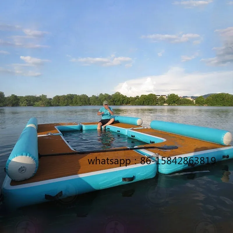 

Summer Square Inflatable Floating Island, Portable Leisure Water Platform for Pool & Yacht