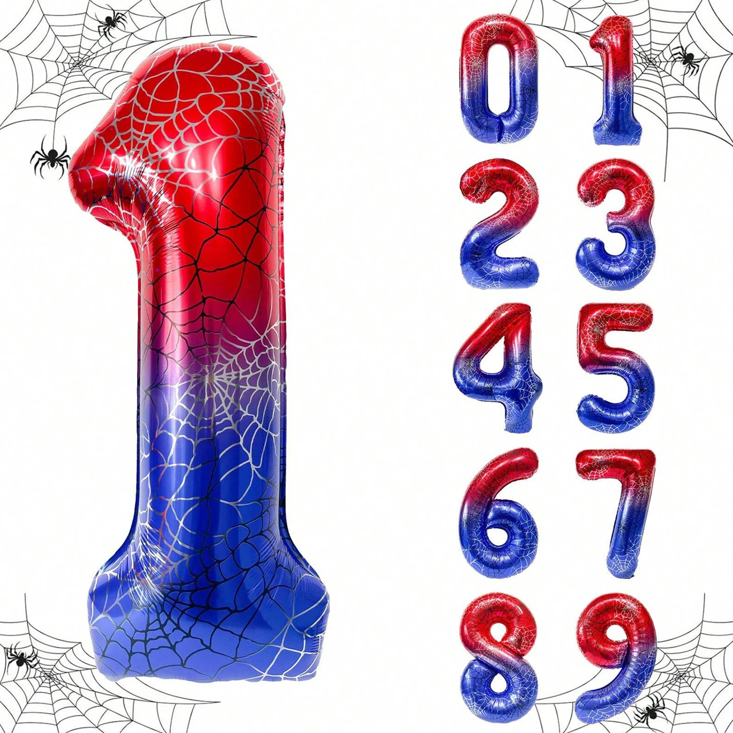 40 inch Spider Theme Number 0-9 Foil Balloon Birthday Graduation Season New Year's Anniversary Party Decoration ﻿