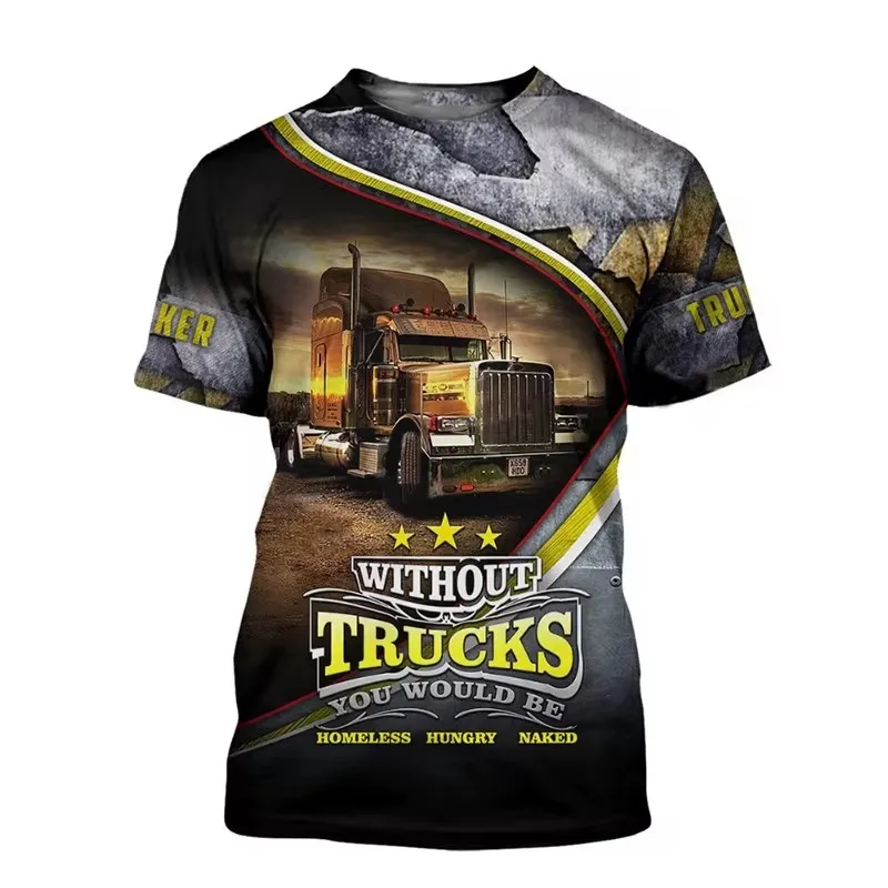 Summer fashion new men\'s printed T-shirt truck pattern round neck casual plus size comfortable short sleeved top popular men\'s T