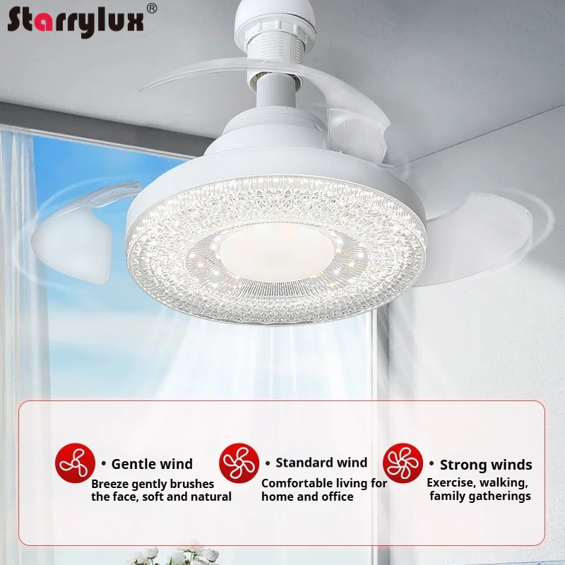 2-in-1 E27 Socket Invisible Ceiling Fan Light Nordic Minimalist for Bedroom Dining Room Easy Install