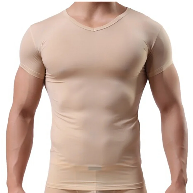 Heren pure ondershirts man ijszijde mesh doorzichtige basics shirts sexy fitness bodybuilding ondergoed