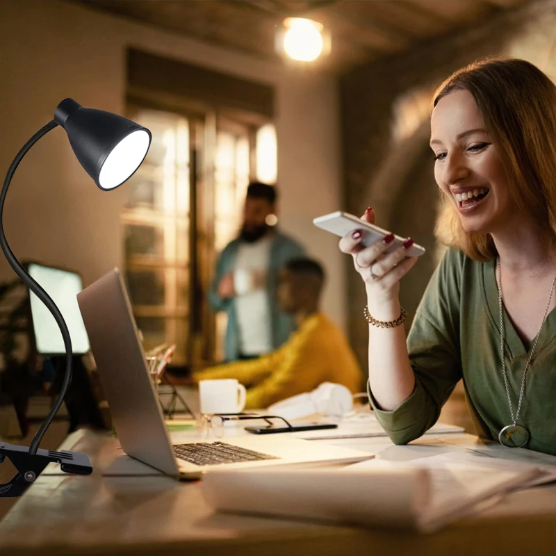 Lampka biurkowa LED z klipsem USB Book Light 360 °   Elastyczna ochrona oczu, giętka szyjka, 3 poziomy jasności, regulowana lampka do czytania przy łóżku. — zdjęcie 3