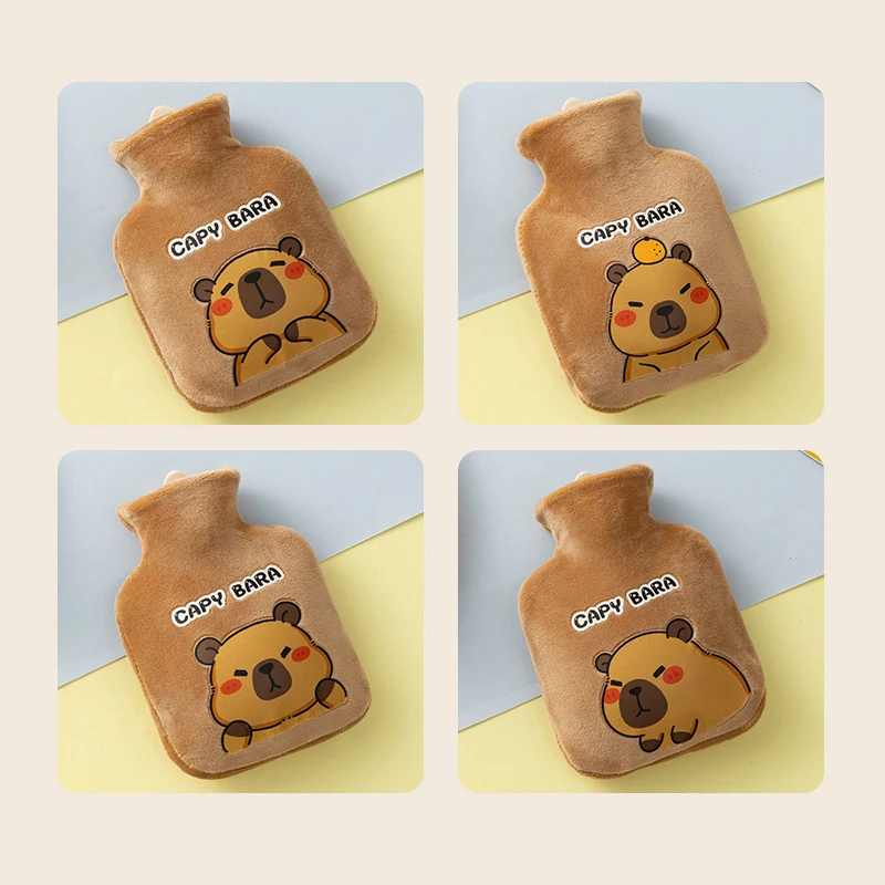 300ml Hot Water Bottle Cute Cartoon Capybara Plush Cover Washable Multipurpose Hand Warmer Washable Removable Hot Water Bag