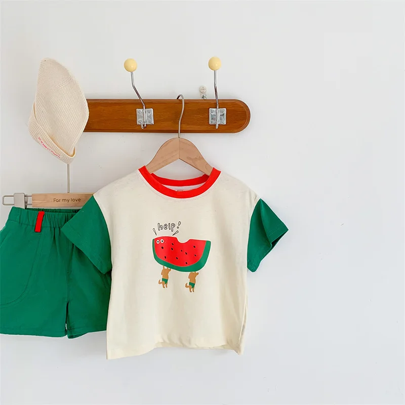 MILANCEL Summer Boys Clothing Set Cute Watermelon Print Tee and Shorts 2 Pcs Boys Suit