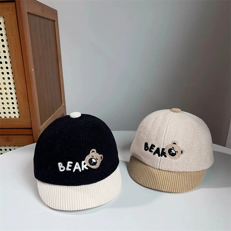 Cartoon Bear Baby Baseball Caps Cute Color-Blocked Infant Sun Hat Spring Summer Baby Boy Girl Letter Print Adjustable Peaked Cap