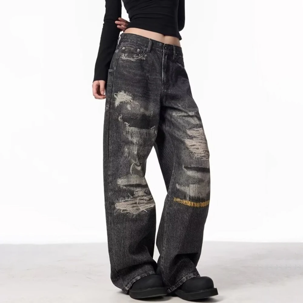 メンズジーンズリッピングウォッシュカジュアルパンツ春秋ストリートファッション日常多用途ストレートパンツ紳士服 2025 新しい