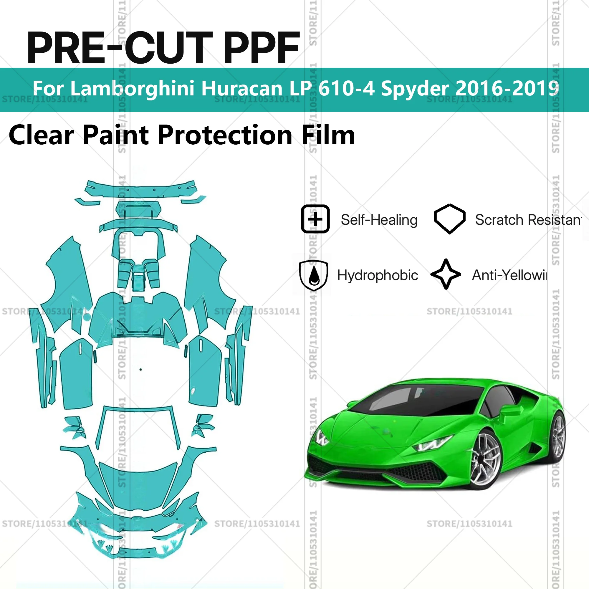 

Для Lamborghini Huracan LP 610-4 Spyder 2016-2019: Предварительно вырезанная прозрачная защитная пленка PPF для автомобиля