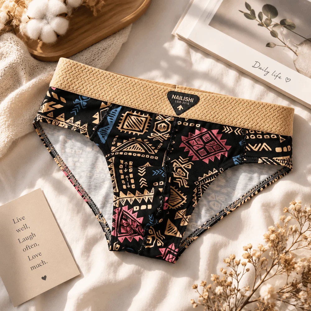 Retro Style Mid Waist Printed Underwear Stripe Lingerie Men Boxer Shorts Convex Pouch Triangle Panties Teenage
