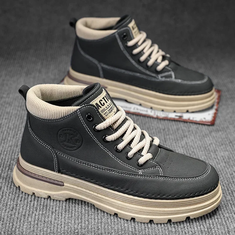 الرجال سميكة وحيد أحذية بوت قصيرة غير رسمية موضة النمط البريطاني أحذية العمل الرجال الخريف حذاء كاجوال ريترو عالية أعلى أحذية الرجال حذاء بوت بطول الكاحل