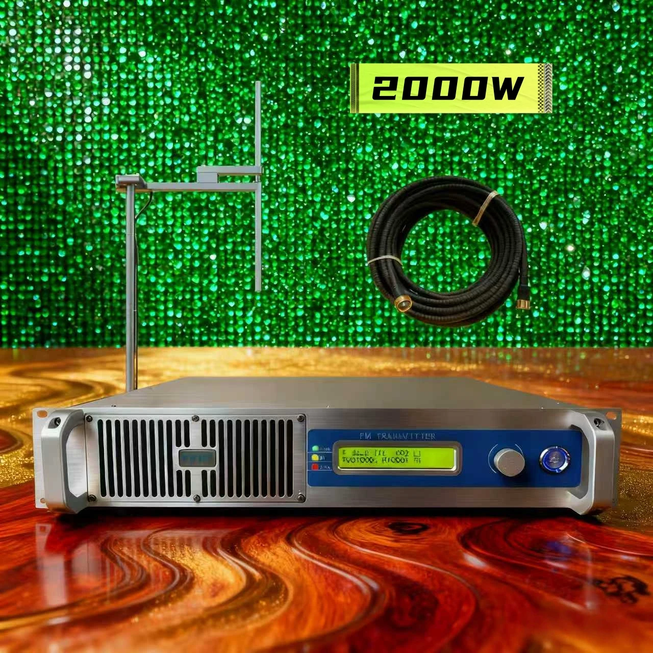 

110V & 220V Compatible YXHT-2KW(2000W) FM Transmitter Kit, Durable, Power W Display for Community, Campus, Office Building