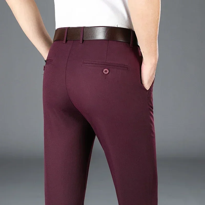 2025 Men's Spring Summer Fashion Business Casual Long Pants Suit Pants Male Elastic Straight Formal Trousers Plus Big Size 30-40