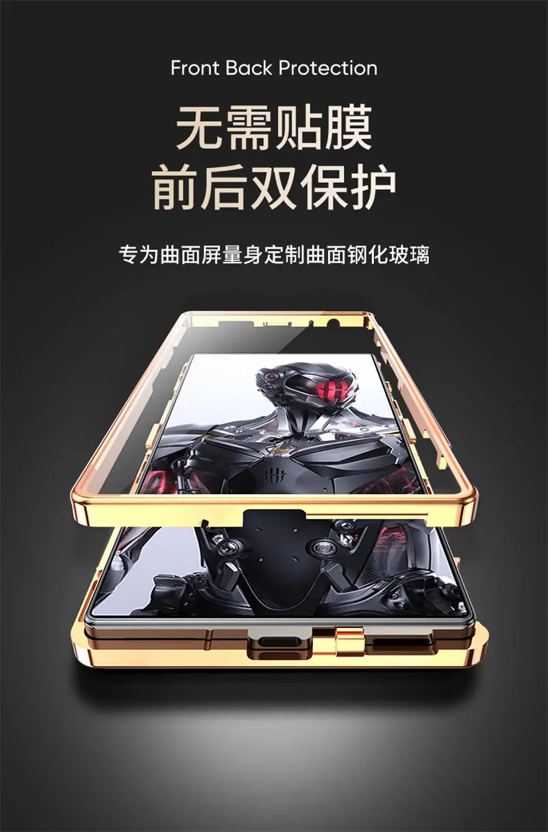 360 Full Protection Case for ZTE Nubia Red Magic 8 Pro 5G NX729J Metal Bumper Clear Front Glass with Back PU Leather Hard Cover