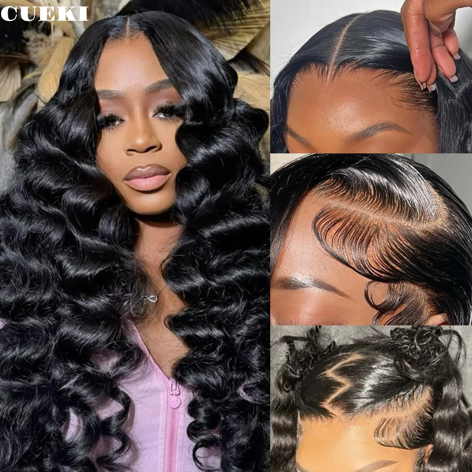 European And American Ladies Suitable For Front Lace Chemical Fiber Headgear 13*4 Lace Headgear Loose Deep Wave Natural Black Long Curly Hair Pre-pulled Hairline Synthetic Wig Daily Party Wear