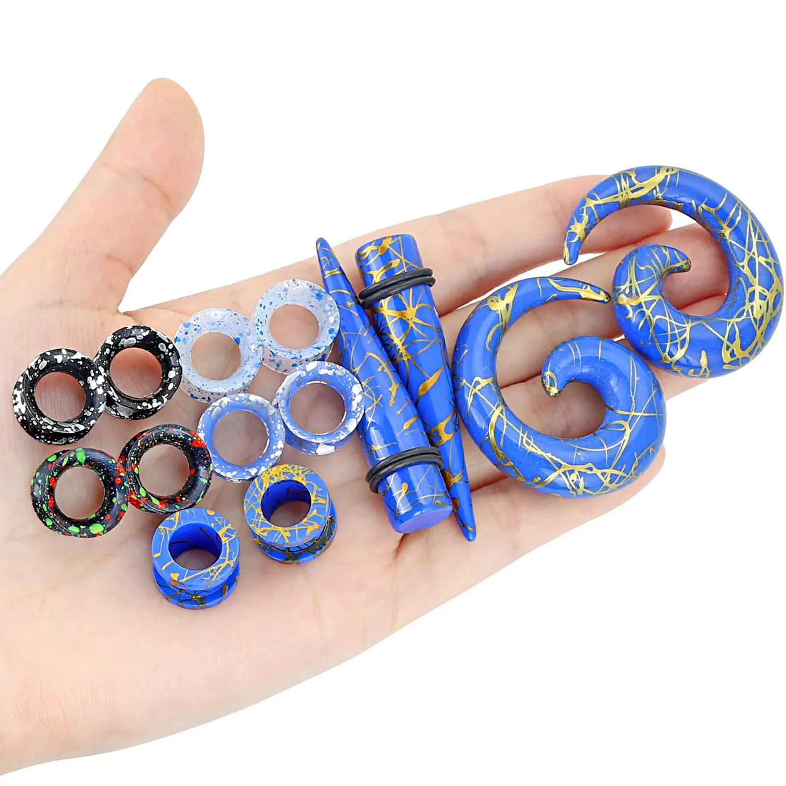 2/14pcs Ear Stretching Acrylic Tapers Plug Pincher Silicone Tunnel Ear Gauges Expander Body Piercing Jewelry Size 6/8/10mm