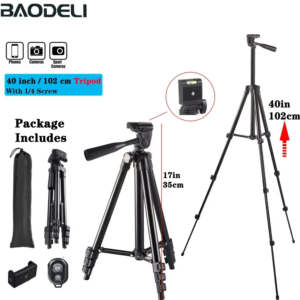 102cm Lightweight Camera Tripod For Mobile Tripod Camera Portable SLR Bluetooth-compatible Desktop Cam Stand Monopod Smartphone