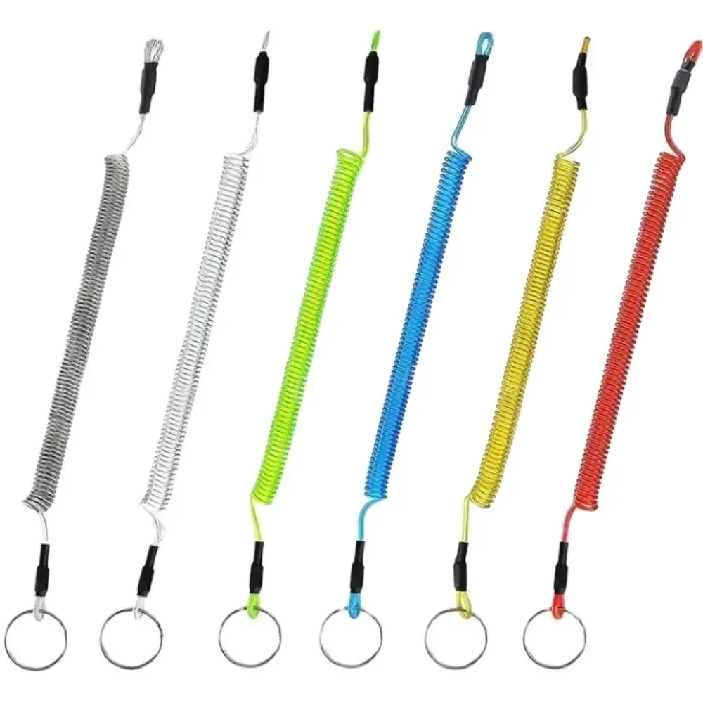 Outdoor Spring Elastic Rope Secure Lock Tackle Hiking Camping Fishing Lanyards Spring Portable Phone Keychain Security Gear Tool