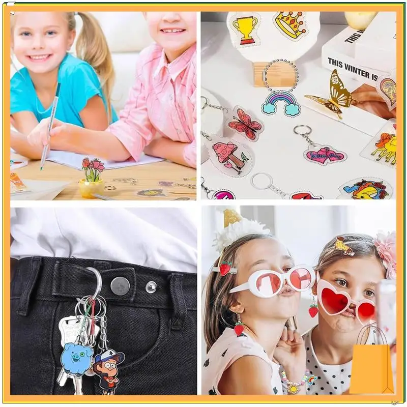 L53A-160Pcs Shrink Plastic Sheets Kit,7.9 X 5.7 Inch Shrink Paper Sheets And Keychains Making Accessories For Kids DIY Craft