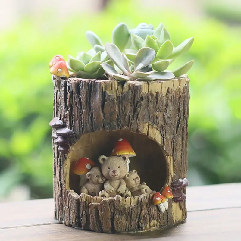 Cute Small Animal Family Flower Pot, Hedgehog Bear Frogs Figurine, Resina Flowerpot, Home Garden Desktop, Suculento Bonsai Plant Deco