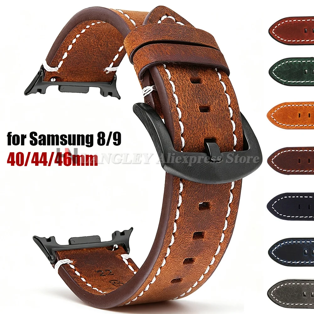 Calf Leather Watch Band for Samsung Galaxy Watch 9 8 40mm 44mm Smartwatch Retro Brown Sport Strap for Watch 8 Classic 46mm Strap