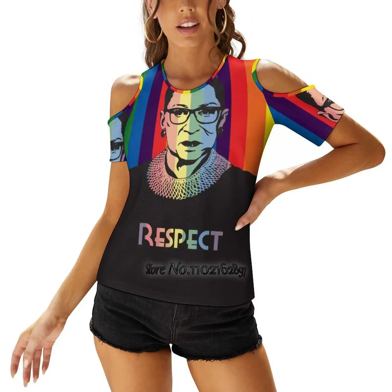 Rgb Respect Rainbow Woman's T-Shirt Spring And Summer Printed T Shirts Pullover Top Rbg Ruth Bader Ginsburg Respect Rainbow