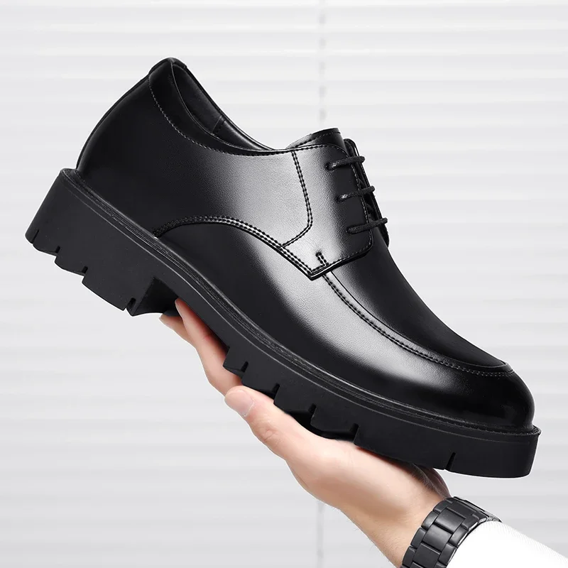 8-10cm Height Increasing Shoes for Men Summer Autumn Inside High Shoes Men\'s Hollow Business Dress Men\'s Elevator Leather Shoes