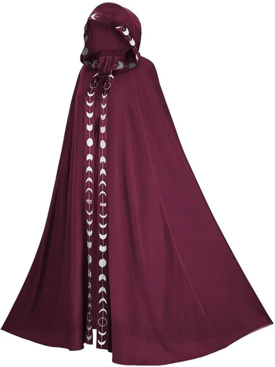 Hooded Print Cowl Ne Robe Medieval Renaissance 5 Colors loween Cosplay Costume Women's Ethnic Faion Stage Clothing