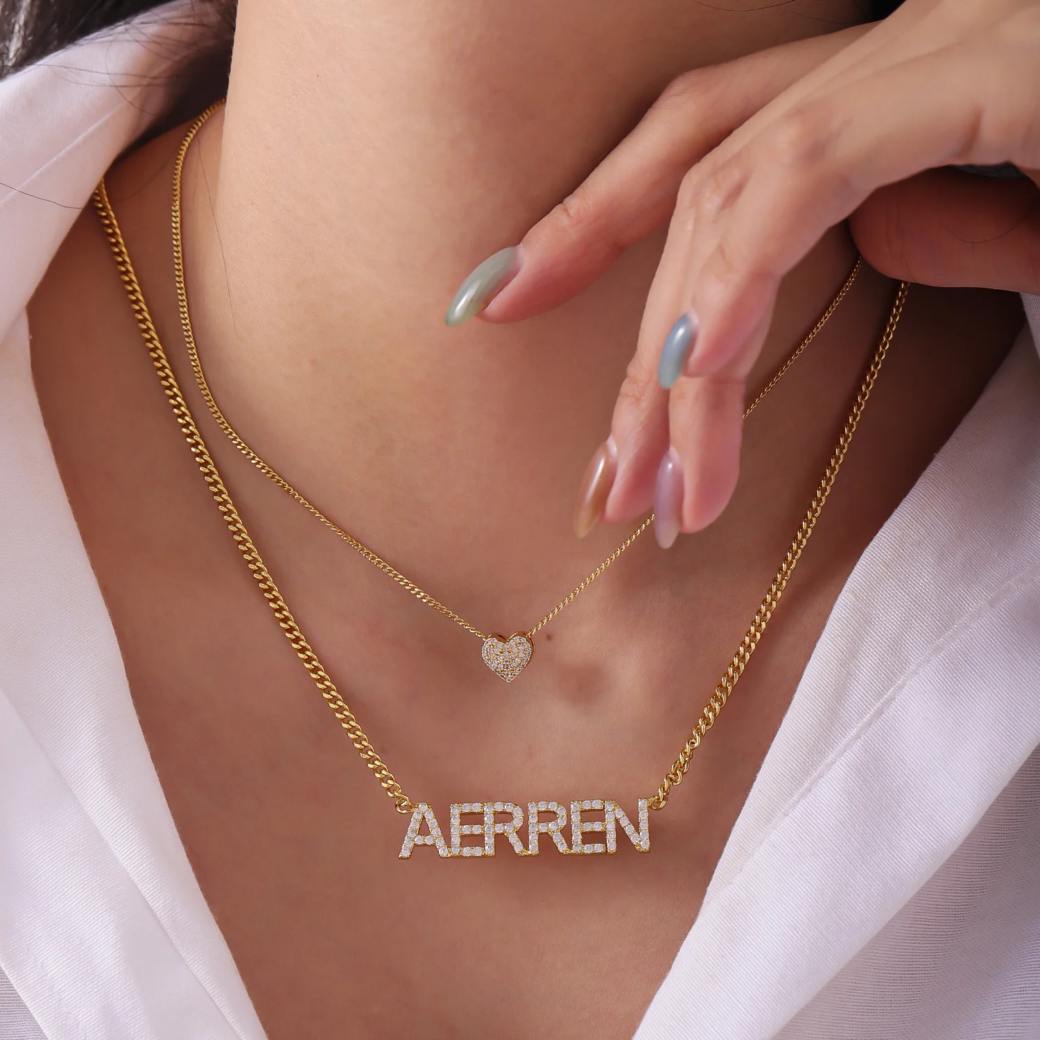 

Двухслойное штабелируемое ожерелье по индивидуальному заказу, кулон в форме сердца с буквами и цирконием для женщин и девочек, роскошная модная цепочка, ювелирное изделие, подарок