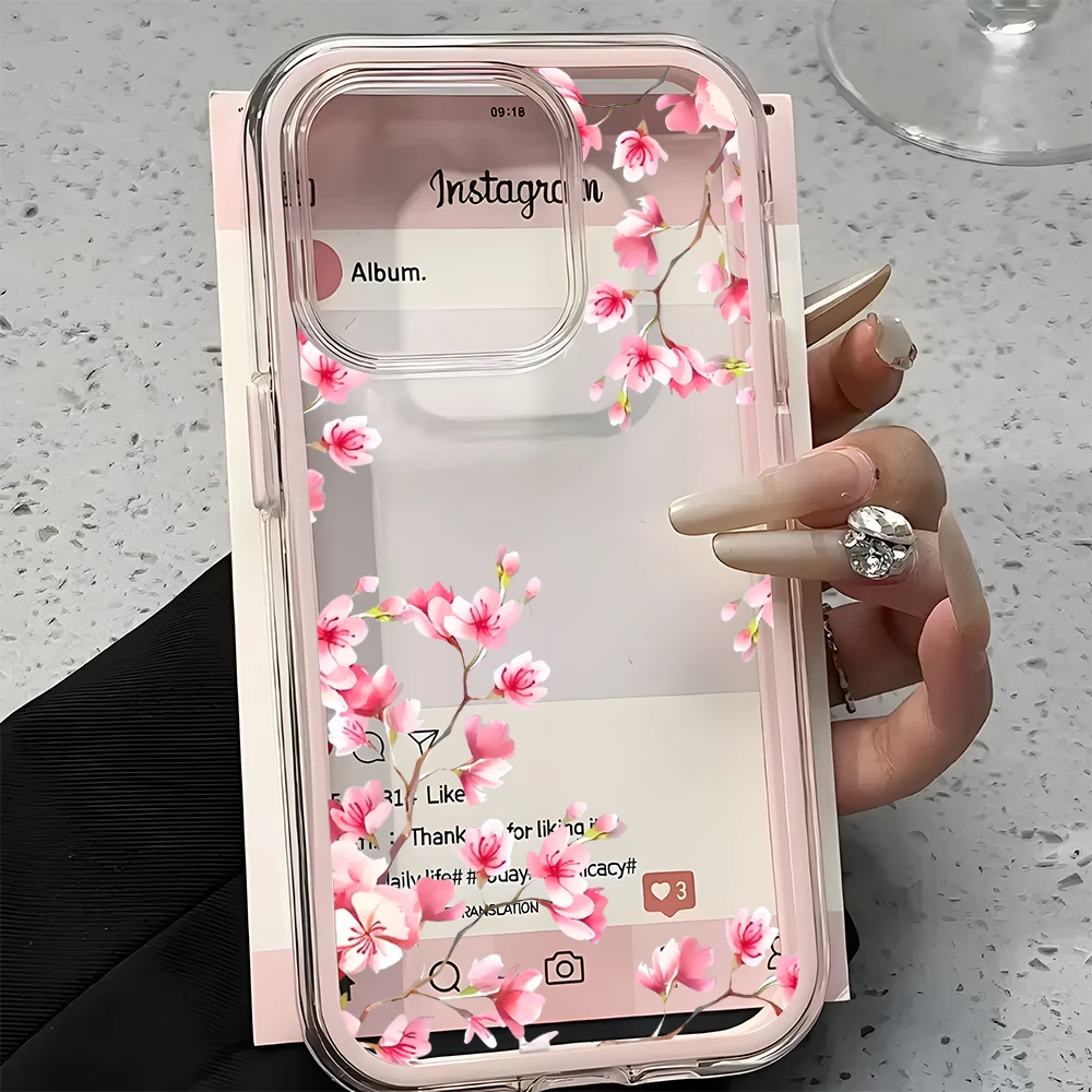 Pink Cherry Blossom Pattern 2in1 Clear Case For Samsung Galaxy S26 Ultra S25 S23 S24 S22 Plus A57 A37 A54 A55 A36 A35 A16 Cover