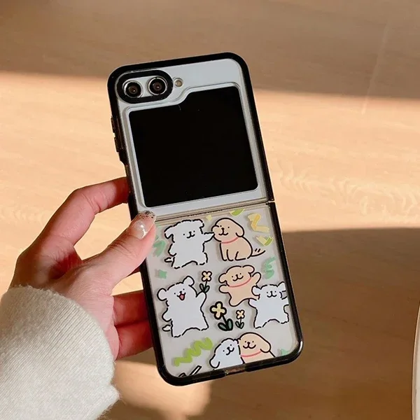 Bonito jogando caso do telefone do cão, Shell duro, tampa traseira para Samsung Galaxy Z Flip 5, 4, 3, ZFlip3, ZFlip4, ZFlip5