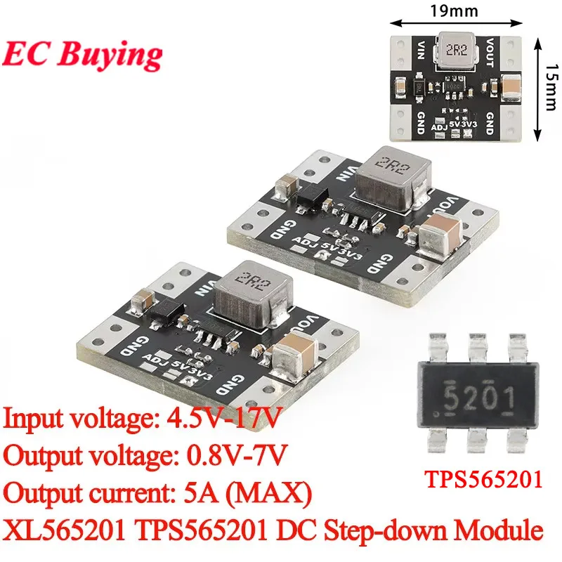 5Pcs/1pc XL565201 High Power 5A 3.3V 5V DC-DC Adjustable Step-down Charger Power Module Buck Board 0.8V-7V 4.5V-17V TPS565201