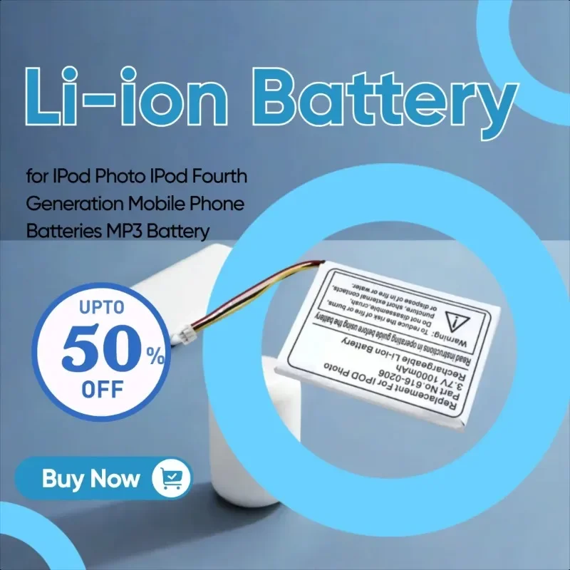 1000mAh بطارية ليثيوم أيون استبدال 616-0206 لأجهزة أي بود صور آي بود الجيل الرابع بطاريات الهاتف المحمول بطارية MP3 #1