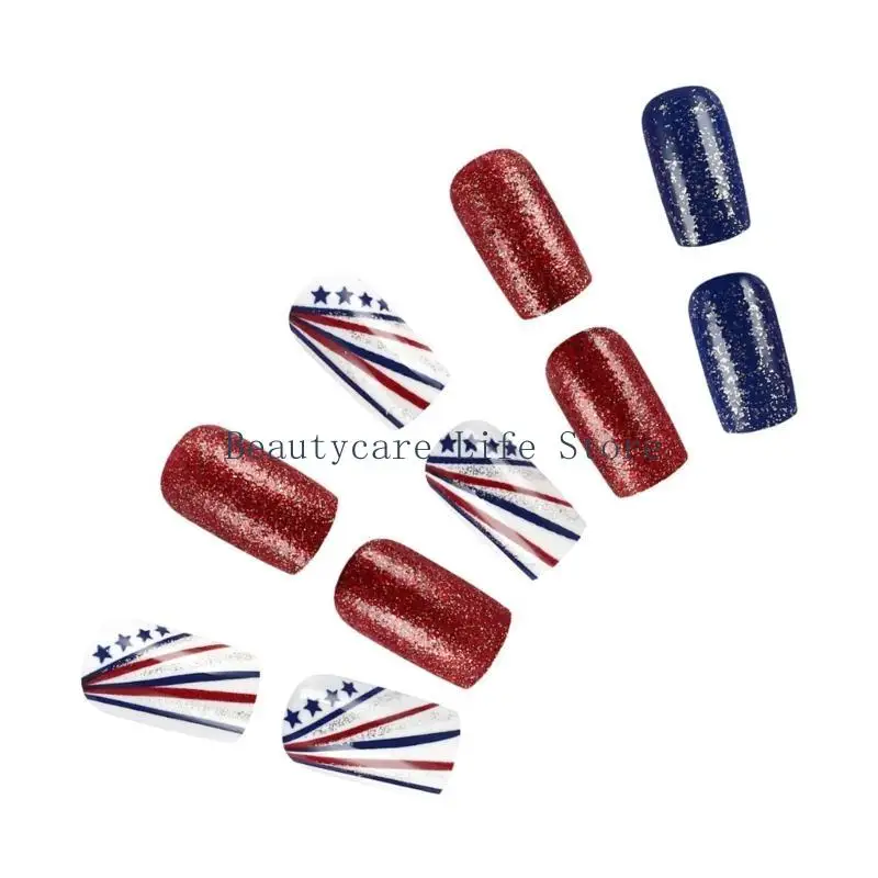 652C 24pcs اللوز كاذب الأظافر غلاف كامل اضغط على تلميحات الأظافر عصا على ديكورات الأظافر #3