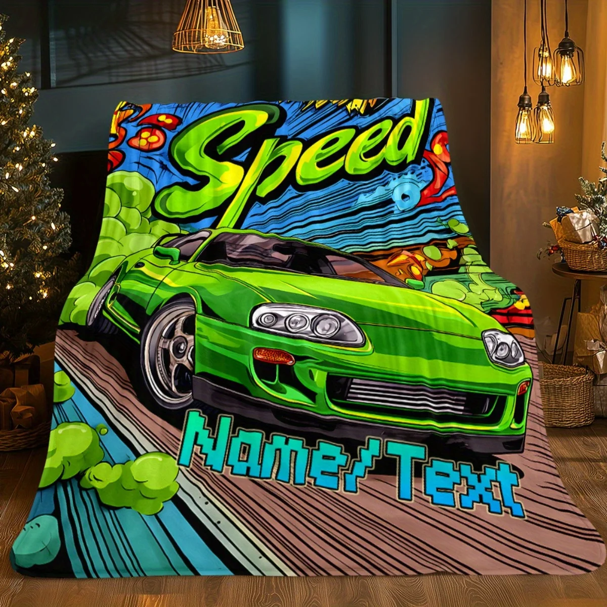 قطعة واحدة من بطانية سيارة السباق المخصصة - اسم/نص مخصص، رمي من الفلانيل خفيف الوزن مع تصميم نص سريع - دافئ ناعم لجميع المواسم #4