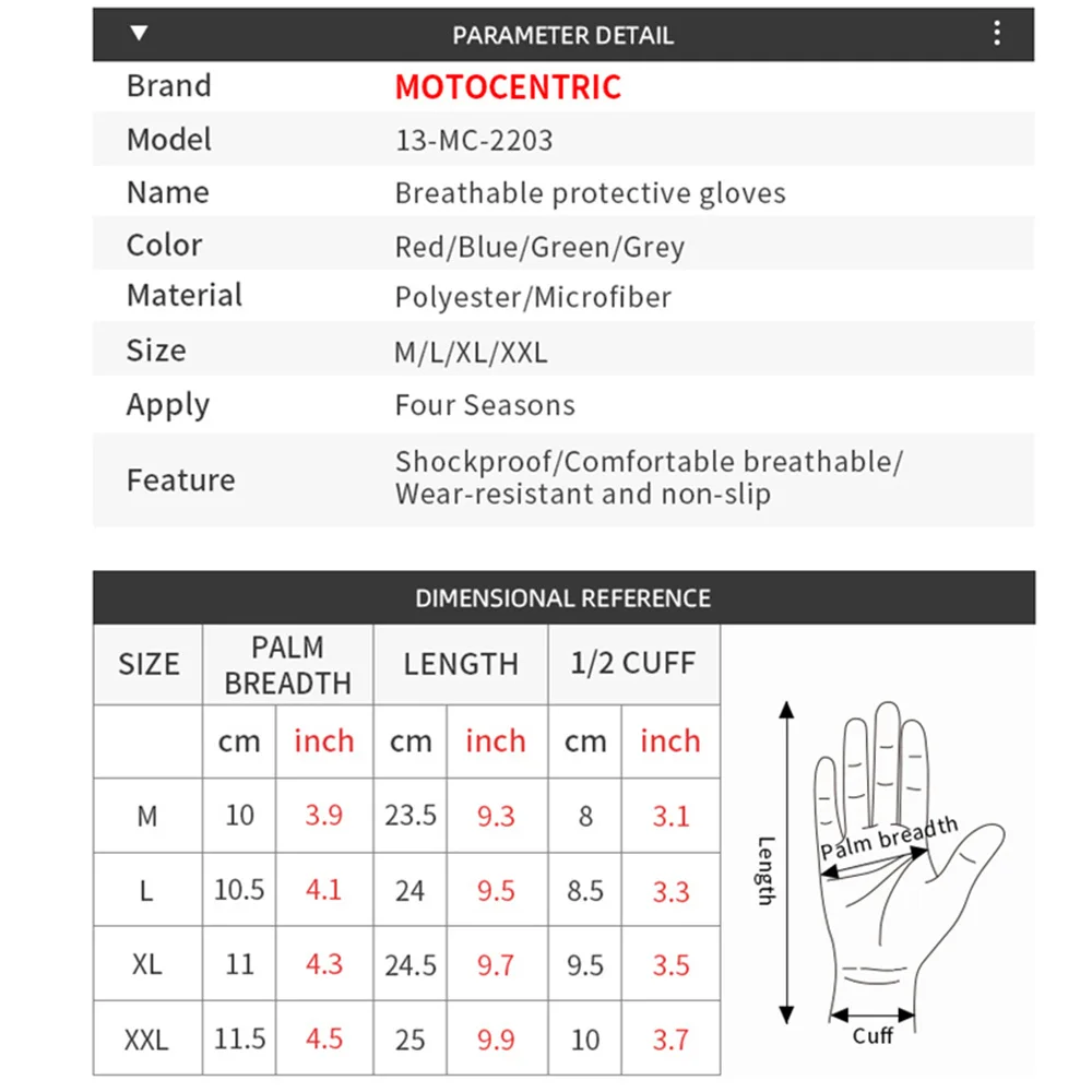 Summer Red Motorcycle Gloves Mesh Breathable Motocross Protective Gloves Touchscreen Motorbike Gloves Men Women Wear-resistant