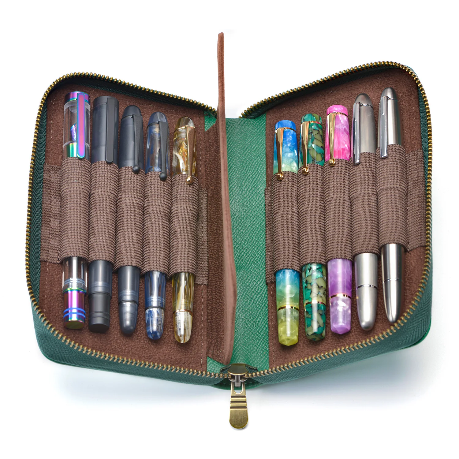 portapenne-in-pelle-verde-con-10-slot-custodia-con-cerniera-per-organizer-per-esposizione-fatto-a-mano