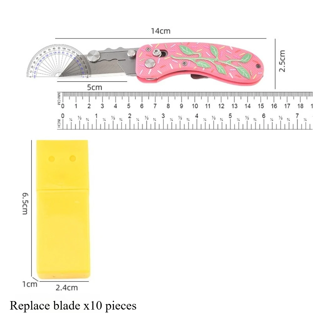 Canivete Utilitário Dobrável de Aço Inoxidável 304 com Cabo Colorido, Lâminas Substituíveis, Cortador Portátil para Artesanato DIY e Desembalagem, Cortador de Bolso