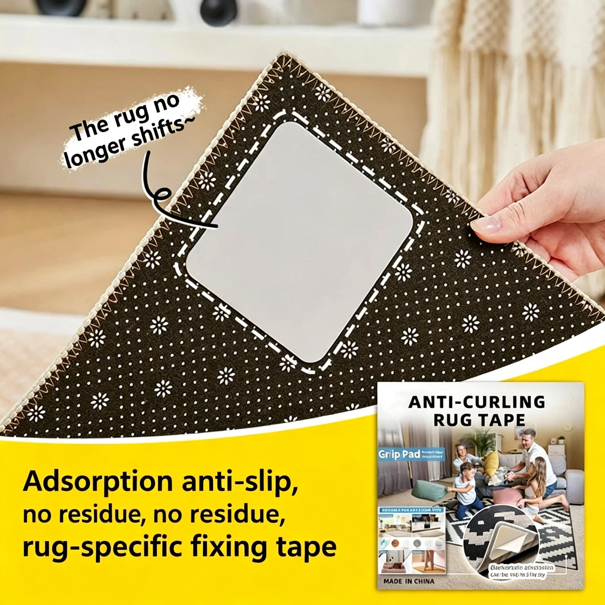 12/24pcs Home Techpro Double Sided Rug Pad Gripper for Hardwood Floors No Damage,Non Slip Rug Pads, Under Rug Carpet Tape