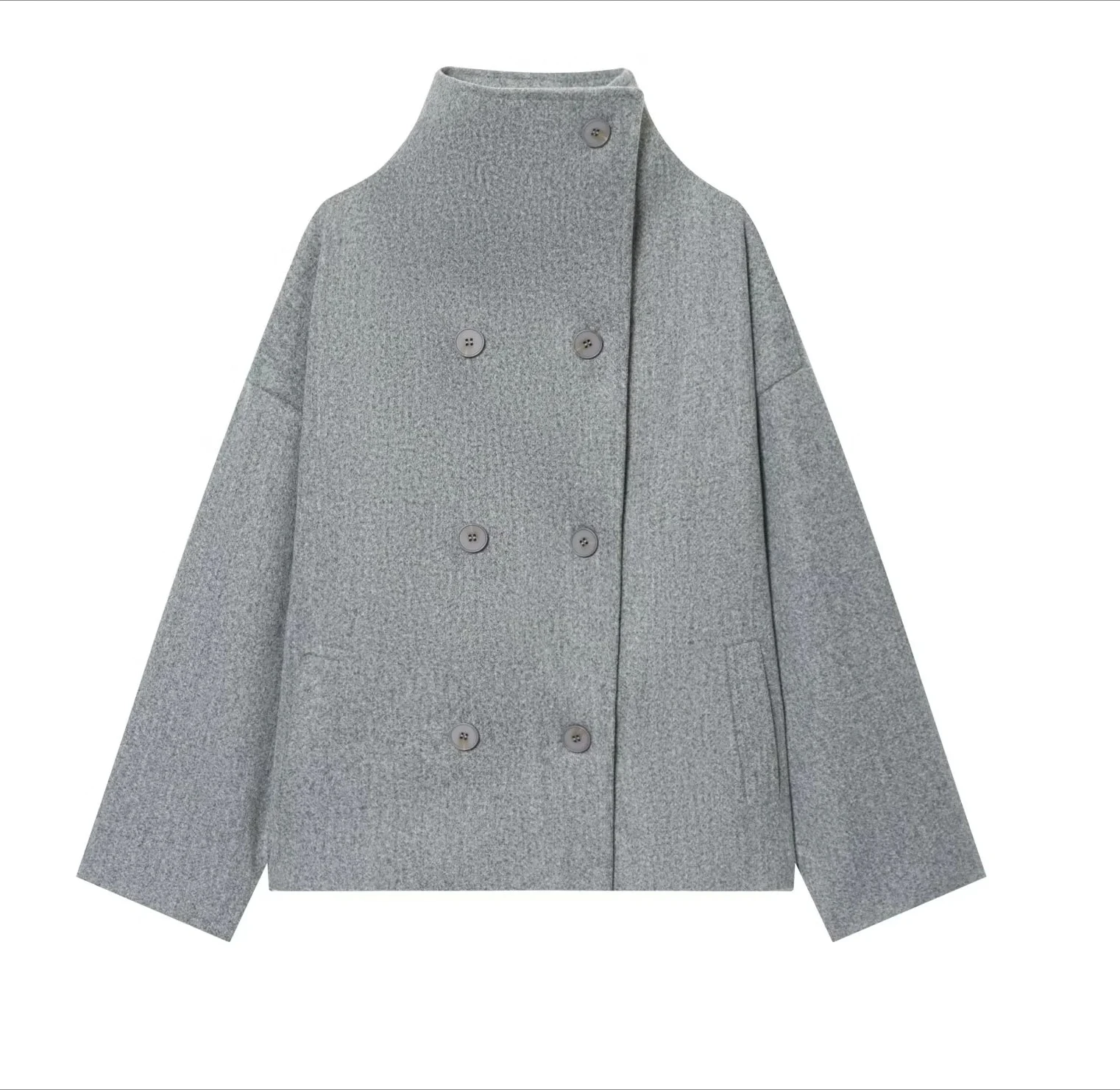 

Winter New Women's Casual Fashionable Simple Versatile High-Neck Long-Sleeved Double-Breasted Loose Wool Coat