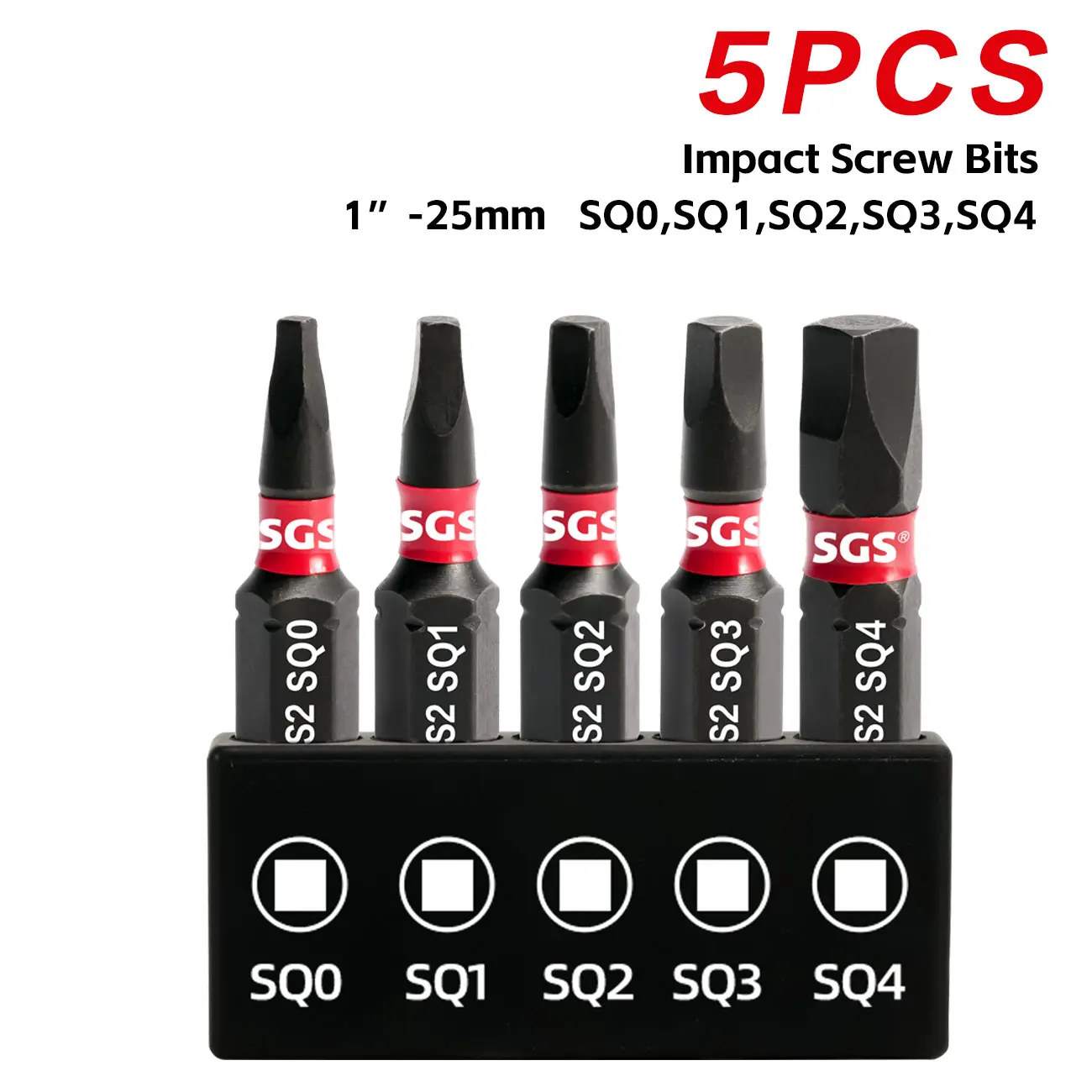 25mm Short Sq0-Sq4 Square Screwdriver Bit Set 5 Pieces S2 Steel High Hardness Multifunctional Repair Tool Accessories