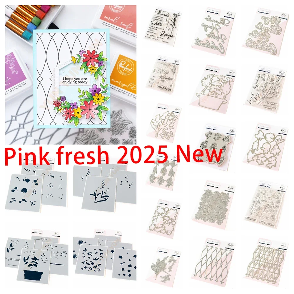 

2025 New Metal Cutting Dies Stamps Stencil Hot Foil Plate Greeting Scrapbooking Blossoms Interlaced Diamonds herb Garden Die DIY