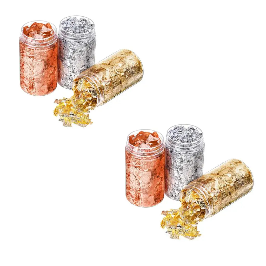 6Pcs Gold Foil Flakes Paper Nail Sticker Gel Polish Manicure Glitter DIY Gilding view 3
