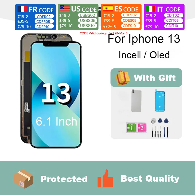 For Iphone 13 Screen Replacement 6.1 Inch Mobile Phone LCD Display Screen Digitizer Frame Full Assembly With Repair Tools