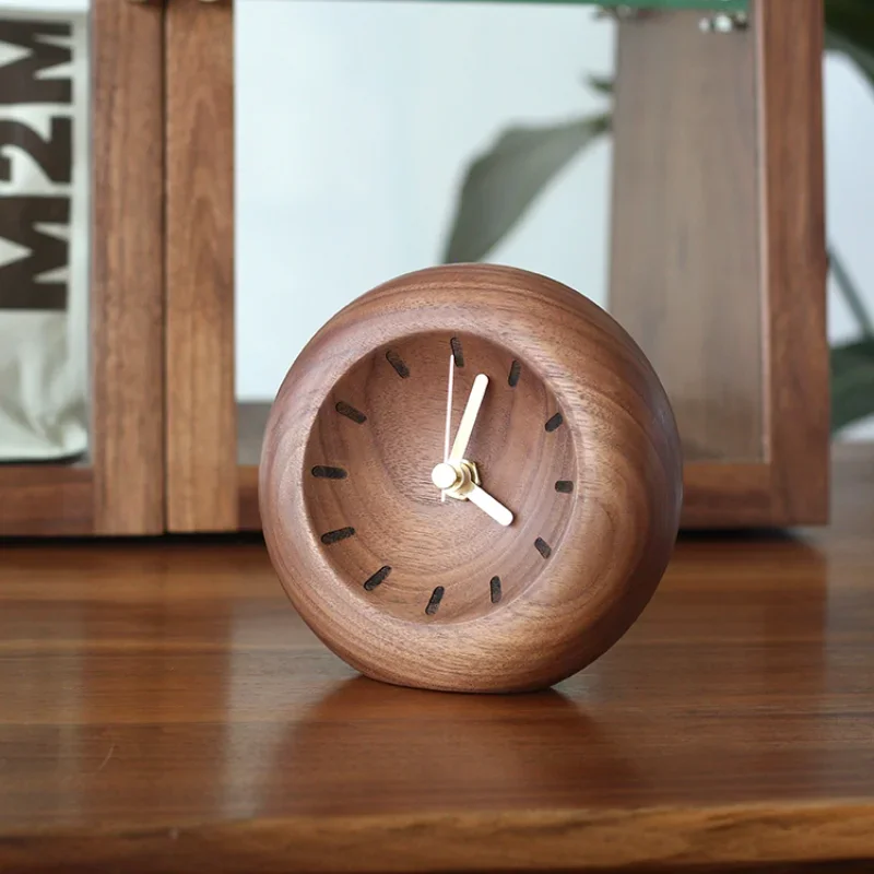 Black walnut trumpet table clock bedroom decoration home modern minimalist desktop creative clock mute