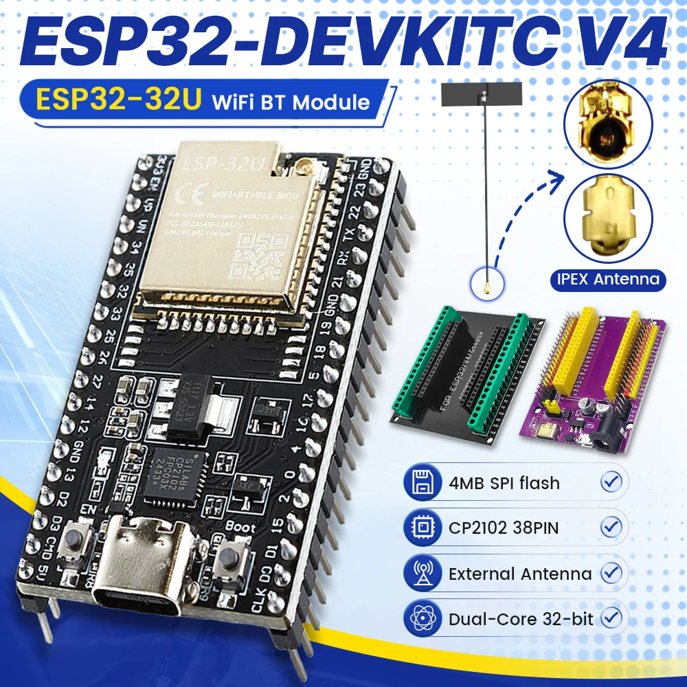 ESP32-32U Entwicklungsboard Erweiterungsplatinen-Kit ESP32-32U BT WLAN-Modul Typ-C 38PIN CP2102 ESP32-DevKitC – Detail 1
